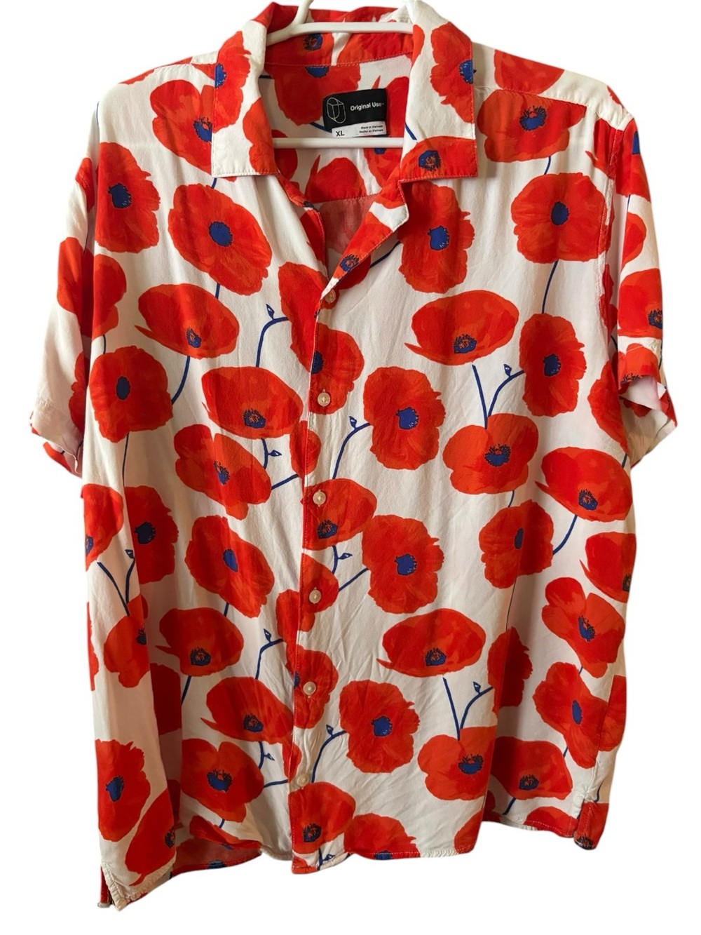 Original Use Red Poppy Print Short Sleeve Men' Shirt - XL